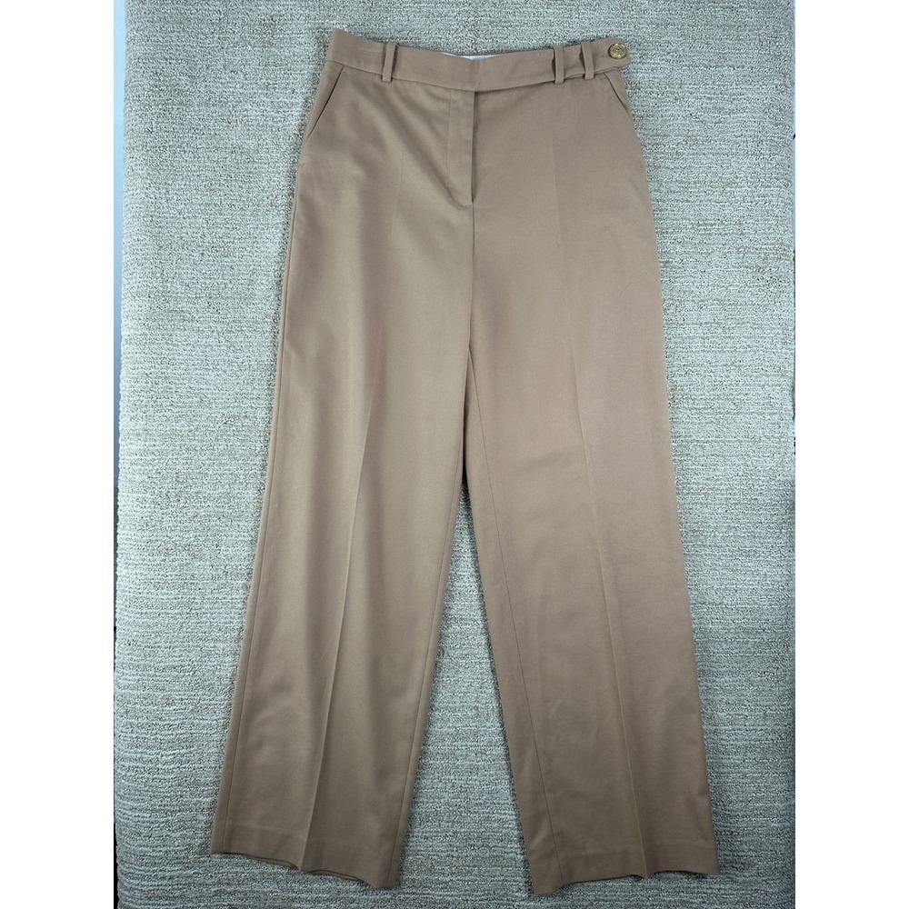 Zara Womens Camel Tan High Waisted Wide Leg Trousers Gold Button 2028/862 Size M